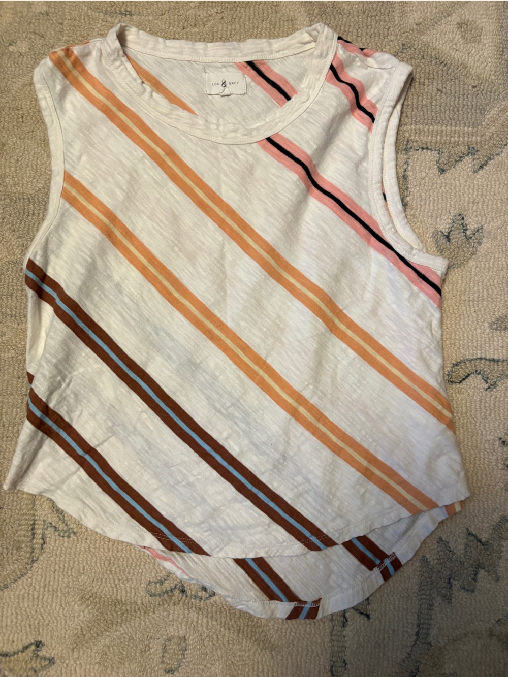 Lou & Grey White Tank Top with Peach, Pink & Navy Stripes